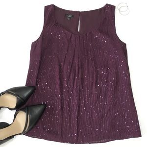 Talbots Silk Lined Sequin Blouse Tank Keyhole sz 4
